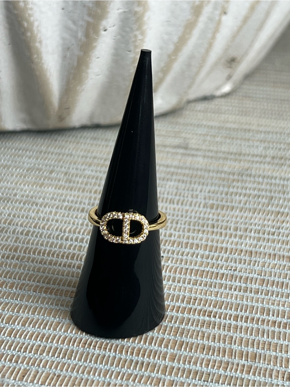 Adjustable Gold Cubic Zirconia Double-Loop (DD) Ring